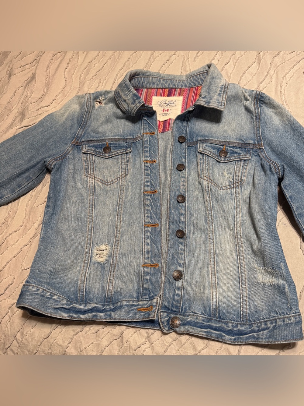 Buffalo David Bitton Faded Light Blue Denim Jacket Women’s Size Large